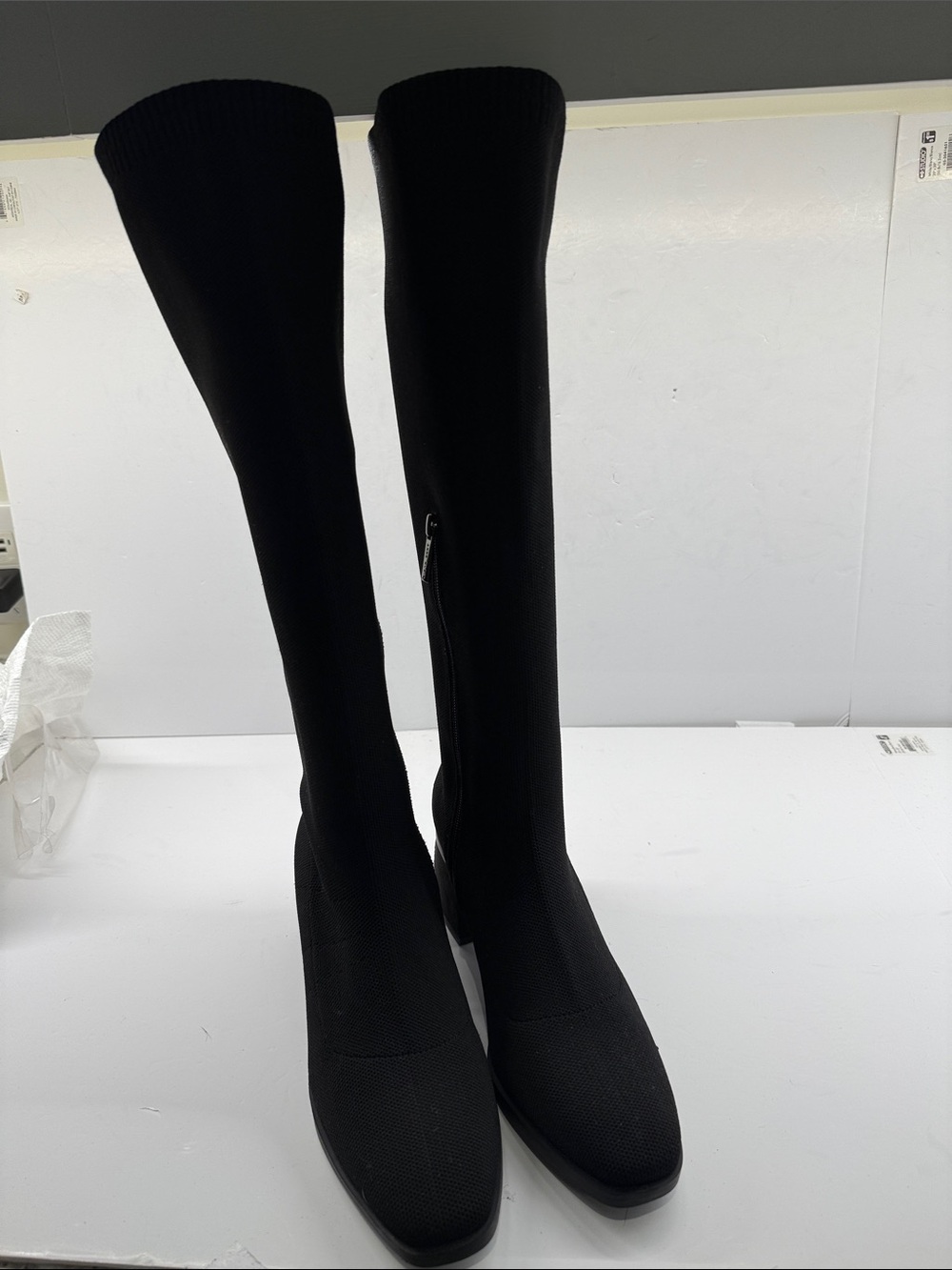 Black Knee High Stretch Sock Boots